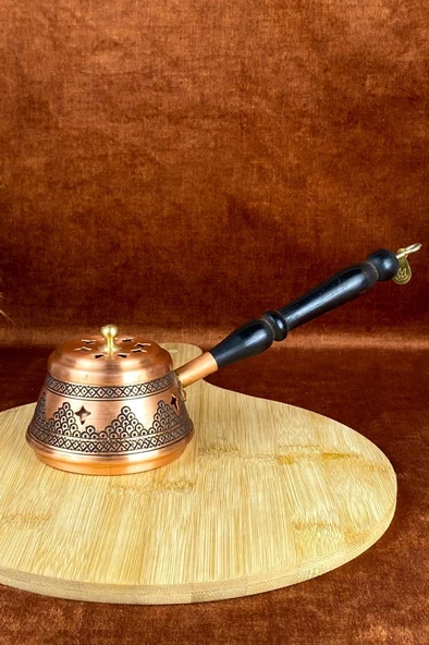 Kalın Bakır Reçine Bitki Tütsülük Buhurdanlık Ahşap Kulp - 2