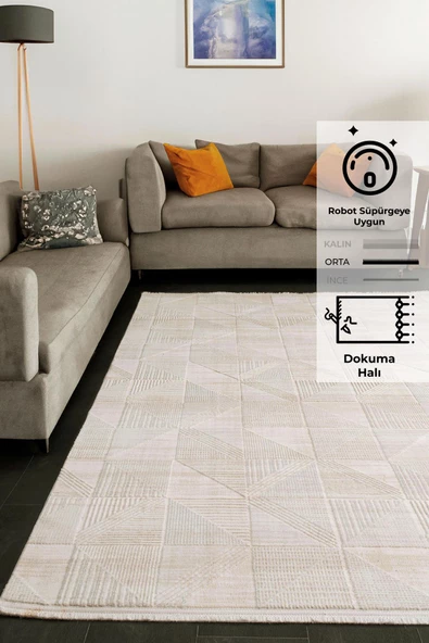 Konfor Elex 5211 Bej Renkli Salon Mutfak Oturma Odası Halısı Modern Dokuma Halı ürün görseli