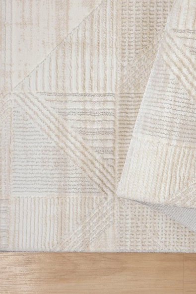 Konfor Elex 5211 Bej Renkli Salon Mutfak Oturma Odası Halısı Modern Dokuma Halı - Resim 4