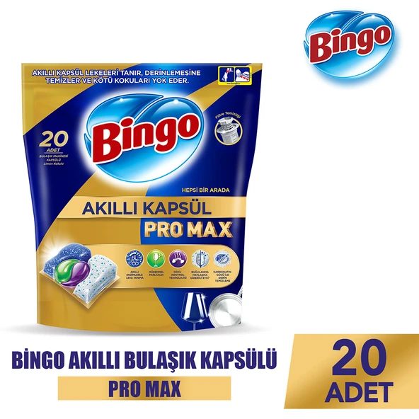 Bingo Akıllı Kapsül Pro Max Bulaşık Makinesi Deterjanı Tableti 20 Adet