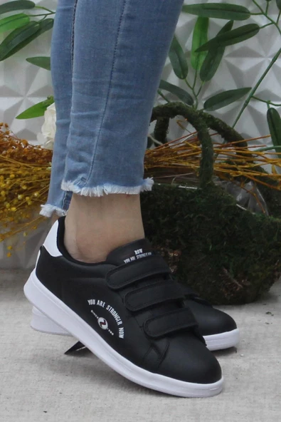 Fort Row Milena Siyah Beyaz Rahat Hafif Sneaker Çırtlı Spor Ayakkabı - 2