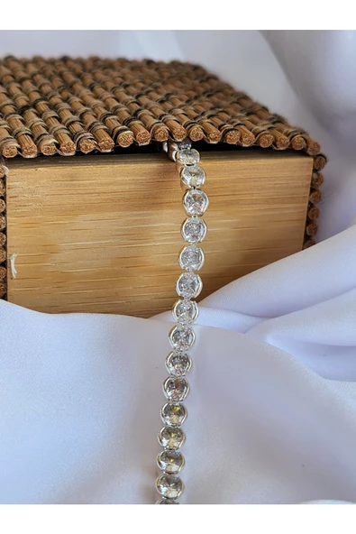 Tennis Yuvarlak Zirkon Kuyumcu Model Silver Su Yolu Bileklik - Resim 2