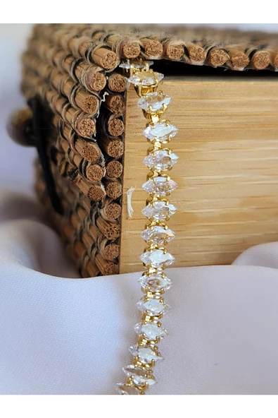 Badem Mekik Liza Kübik Zirkon Taşlı Su Yolu Gold Bileklik - Resim 2