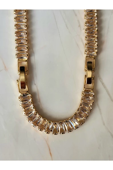 Su Yolu Baget Model Altın Kaplama Gold Renkli Çelik Kolye - Resim 5