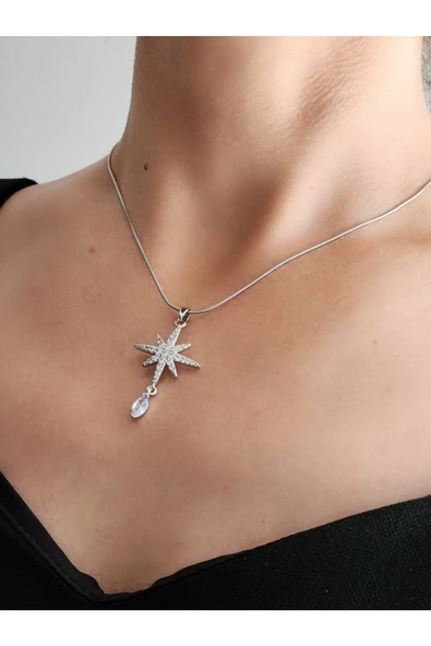 Kuzey Kutup Yıldızı Figürlü Silver Gümüş Renkli Kolye - 2