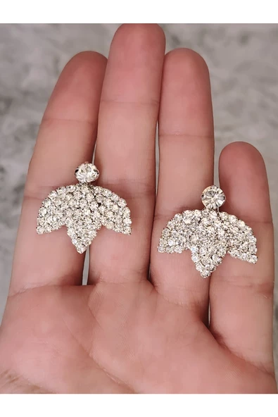 Kuş Çiçek Model Kristal Taşlı Küpe - 4