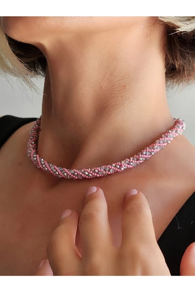 Etnik Bohem Sarmal Dönmeli Model Kristal Pembe Gümüş Taşlı Kristal Boncuk Kolye ürün görseli