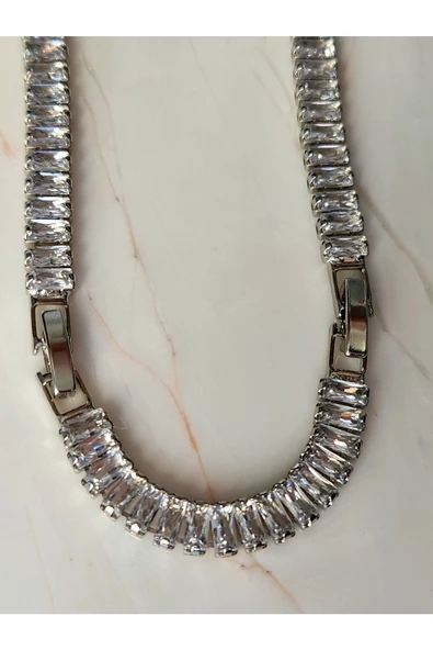 Su Yolu Baget Model Silver Gümüş Renkli Çelik Kolye - 5