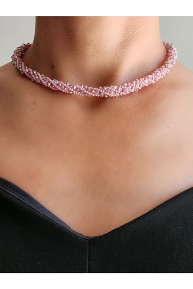Etnik Bohem Sarmal Dönmeli Model Kristal Pembe Gümüş Taşlı Kristal Boncuk Kolye - 3