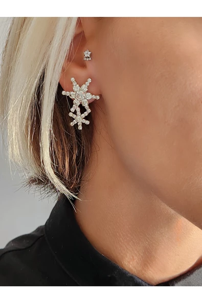 Kar Tanesi Model Kristal Taşlı Küpe - 2