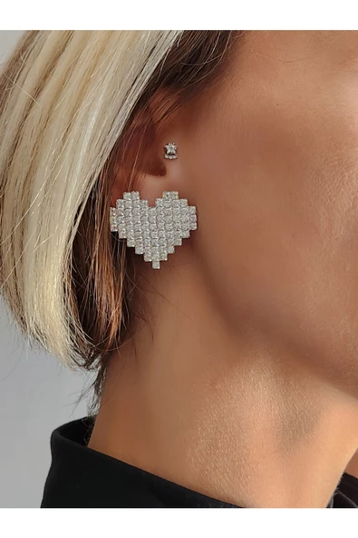 Kalp Model Kristal Taşlı Küpe - 2