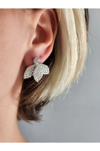Kuş Çiçek Model Kristal Taşlı Küpe - 2