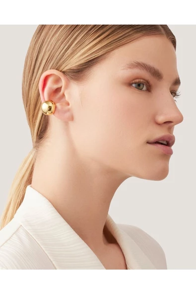 Oval Tombik Halka Model Altın Kaplama Gold Renkli EarCuff Kıkırdak Küpesi