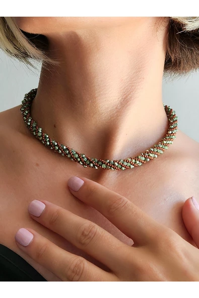 Etnik Bohem Sarmal Dönmeli Model Kristal YeşTaşlı Kristal Boncuk Kolye - 2