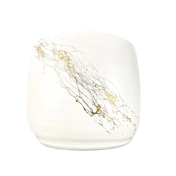 Bitki Tasarımı Beyaz Üzeri Gold Mermer Efektli Toprak Saksı Saksılık Salon Çiçeklik - 19 CM - 4
