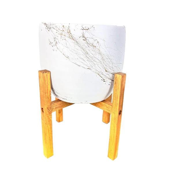 Bitki Tasarımı Beyaz Üzeri Gold Mermer Efektli Toprak Saksı Saksılık Salon Çiçeklik 4 Ayaklı - 19 CM - Resim 5