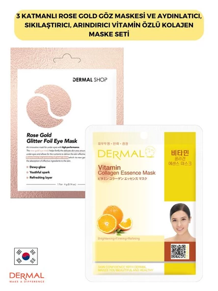3 Katmanlı Rose Gold Göz Maskesi ve Aydınlatıcı, Sıkılaştırıcı, Arındırıcı Vitamin Özlü Kolajen Maske Seti
