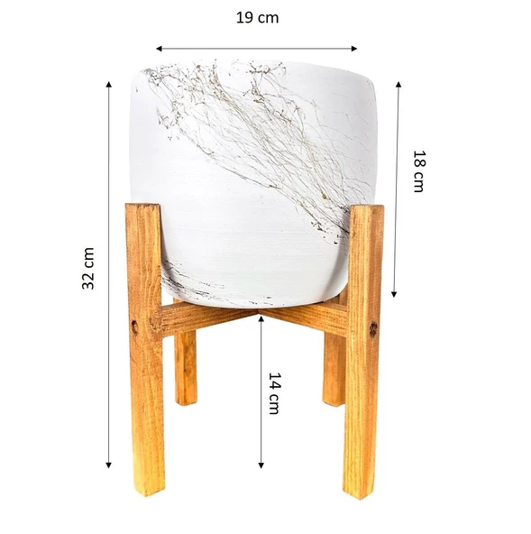 Bitki Tasarımı Beyaz Üzeri Gold Mermer Efektli Toprak Saksı Saksılık Salon Çiçeklik 4 Ayaklı - 19 CM - Resim 2