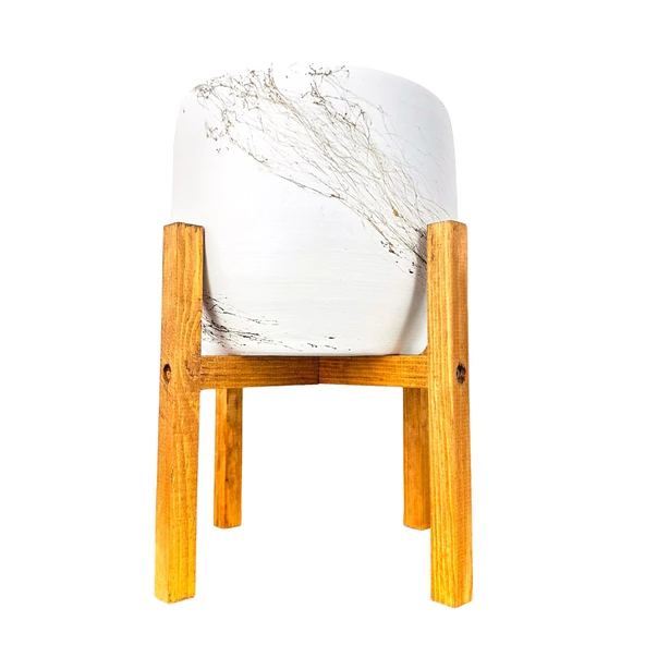 Bitki Tasarımı Beyaz Üzeri Gold Mermer Efektli Toprak Saksı Saksılık Salon Çiçeklik 4 Ayaklı - 19 CM - Resim 3