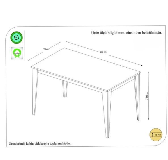 ARTEMİS YEMEK MASASI CEVİZ 130 X 70 - 4