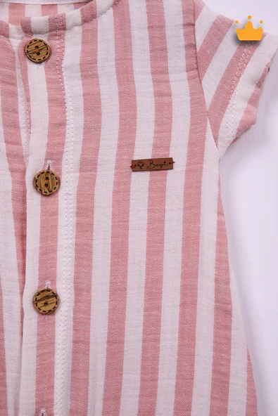 Begisa %100 Pamuk Müslin Erkek Bebek Çizgili Tulum 22404 - 2