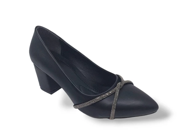 Zerhan 59 Kadın Siyah Taşlı Kalın Topuklu Ayakkabı - Resim 4