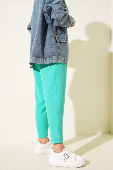 Pens Detaylı Dar Paça Pantolon Su Yeşili - 3