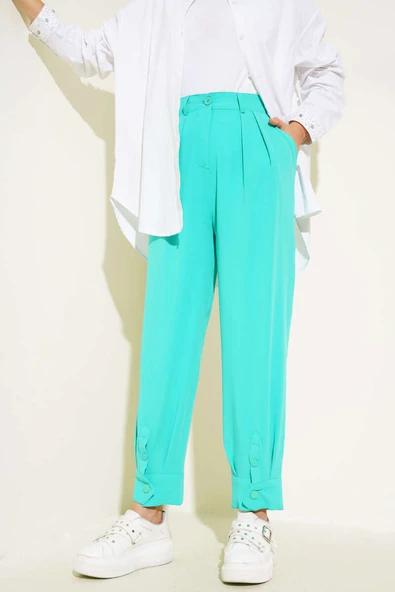 Paça Çıtçıtlı Pantolon Neon Yeşil - 2