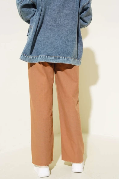 Bel Bağcıklı Paça Püsküllü Pantolon Vizon - Resim 3