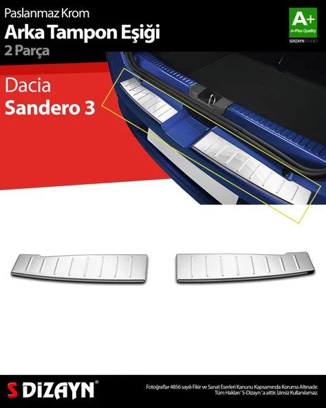 S-Dizayn Dacia Sandero 3 Krom Arka Tampon Eşiği 2 Prç 2020 Üzeri ürün görseli