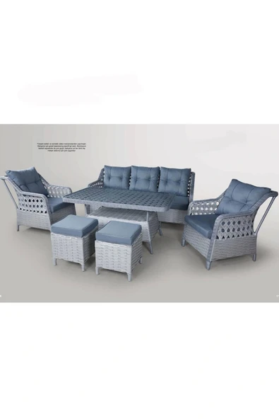 adımshops Metal Gövdeli  3+1+1+2puf+masa Rattan Bahçe Balkon Mobilyası, 7 Kişilik Bahçe Takımı - 1