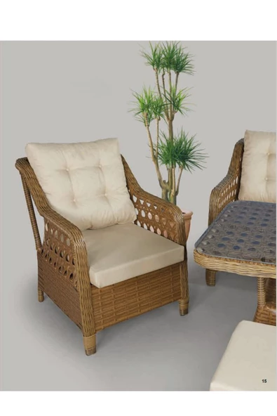 Metal Gövdeli  3+1+1+2puf+masa Rattan Bahçe Balkon Mobilyası, 7 Kişilik Bahçe Takımı - 2