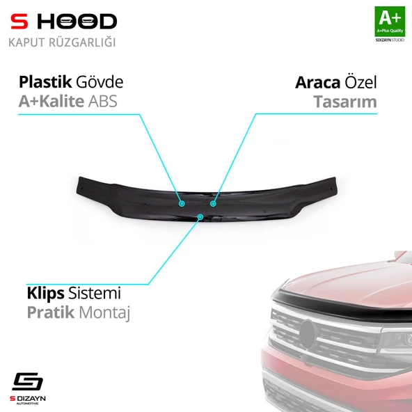 S-Dizayn Volkswagen Uyumlu Caddy ABS Plastik Kaput Rüzgarlığı 2004-2010 A+Kalite Parça