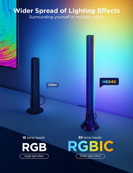 Govee TV Arkası Led Şerit Aydınlatma + 2'li Aydınlatma Bar + Tv ile Renk Senkronizasyon 55-65 inç Tüm TV'ler Uyumludur - 5