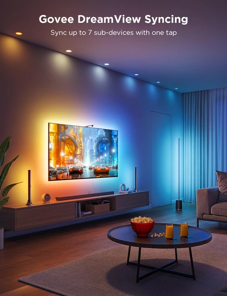 Govee TV Arkası Led Şerit Aydınlatma + 2'li Aydınlatma Bar + Tv ile Renk Senkronizasyon 55-65 inç Tüm TV'ler Uyumludur - 4