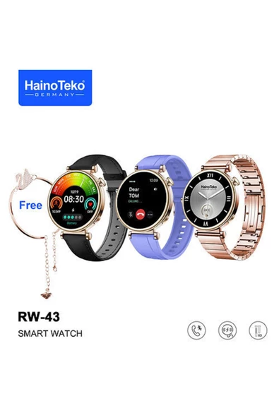 Haino Teko Germany RW-43 Amoled Ekran 3 Kordon Bileklik Hediyeli Akıllı Saat ( Gold )