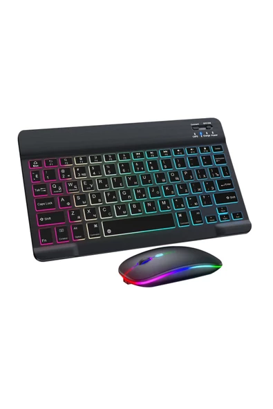 Mini RGB Klavye Ve Mouse Set Tablet Telefon Laptop Uyumlu Bluetooth Destekli Uzun Şarj Süreli
