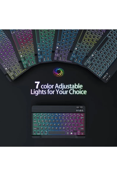 Mini RGB Klavye Ve Mouse Set Tablet Telefon Laptop Uyumlu Bluetooth Destekli Uzun Şarj Süreli - 5