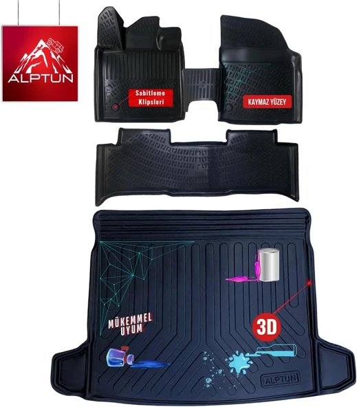 Togg T10X Havuzlu Paspas Takımı + Bagaj Havuzu Set - 3D Araca Özel Tasarım, Sabitleme Klipsleri, Kaymaz Yüzey - Resim 6