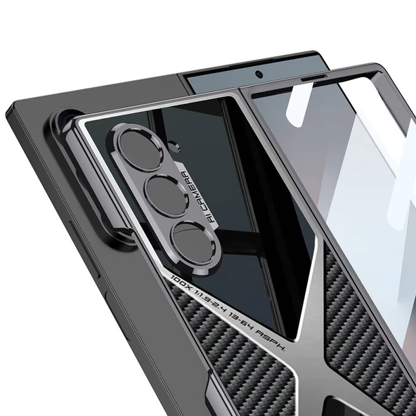 Samsung  Galaxy Z Fold 6 Kılıf Ultra İnce Kamera Korumalı PC + Karbon Arka Yüzey  X-Pro Kapak - 3