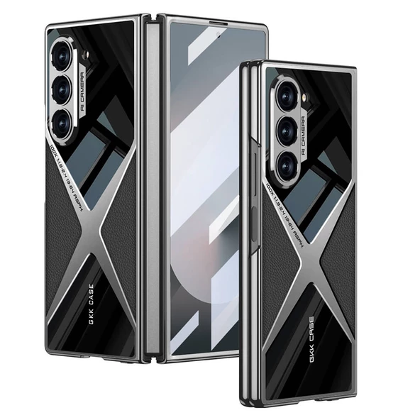 Samsung  Galaxy Z Fold 6 Kılıf Ultra İnce Kamera Korumalı PC + Deri Arka Yüzey  X-Pro Kapak