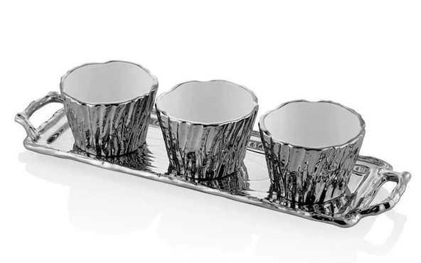 Lamedore Unformed Gümüş Tepsili Çerezlik Seti 43x13,5x9 Cm 1BXS-107A6S