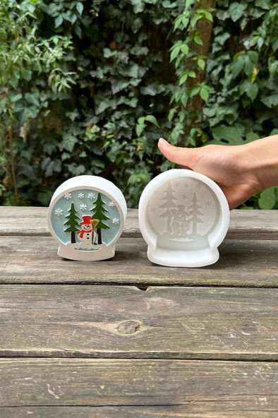 2D Kar Küresi Kardan Adam Desenli Silikon Mum Kalıbı - Resim 2