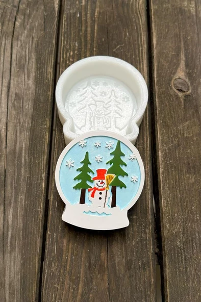 2D Kar Küresi Kardan Adam Desenli Silikon Mum Kalıbı - Resim 3