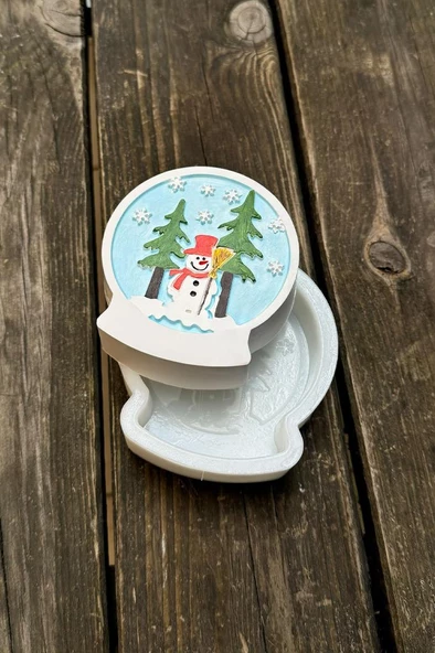 2D Kar Küresi Kardan Adam Desenli Silikon Mum Kalıbı - Resim 4