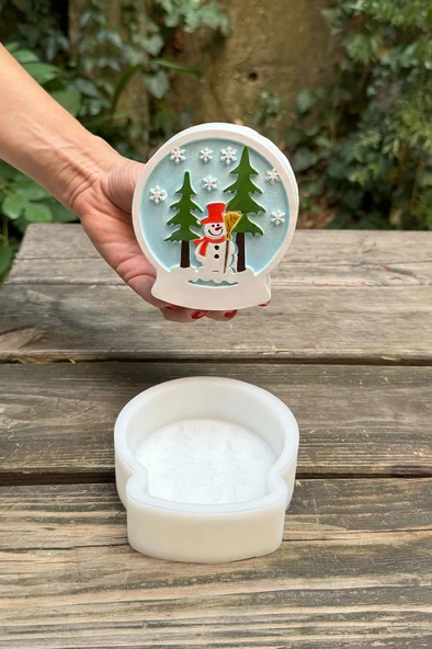 2D Kar Küresi Kardan Adam Desenli Silikon Mum Kalıbı ürün görseli