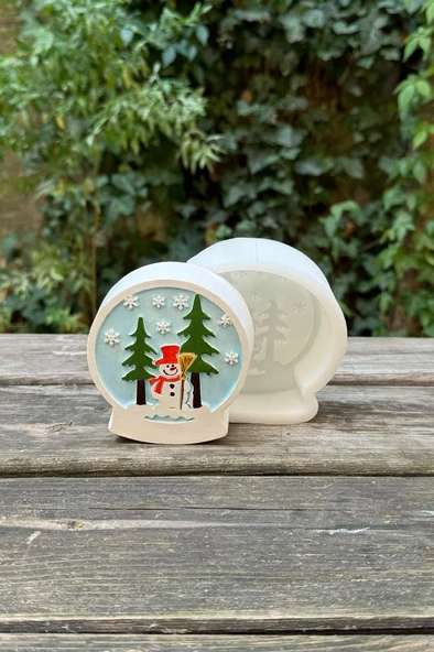 2D Kar Küresi Kardan Adam Desenli Silikon Mum Kalıbı - Resim 5