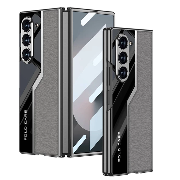 Samsung  Galaxy Z Fold 6 Kılıf Ultra İnce Kamera Korumalı PC + Deri Arka Yüzey  Kıpta Poligan Kapak