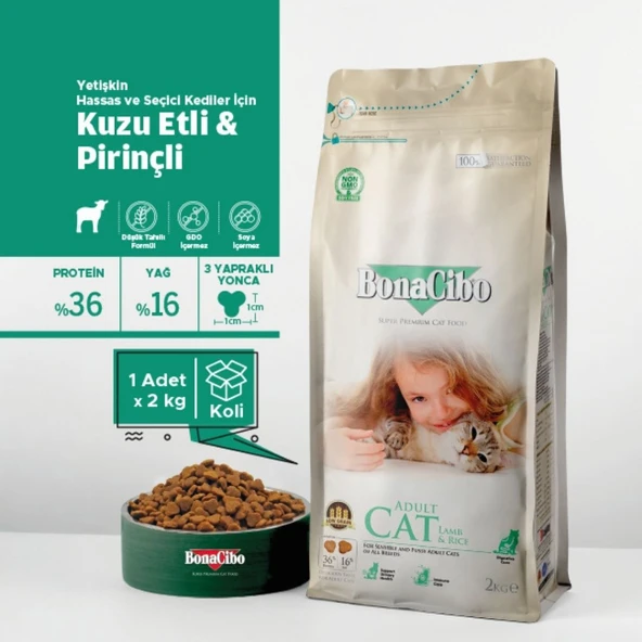 Bonacibo Kuzu Etli ve Pirinçli Yetişkin Kedi Maması 2 kg - 2