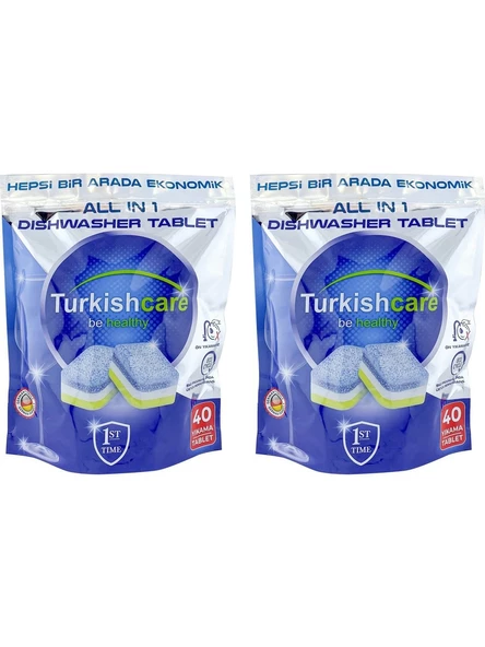 Turkishcare Hepsi 1 Arada 40 Lı Bulaşık Makinası Tableti x 2 Paket (80 Tablet)